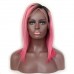 Bob 1B/Pink Ombre Color Lace Front Wigs 7A Grade Brazilian Virgin Human Hair